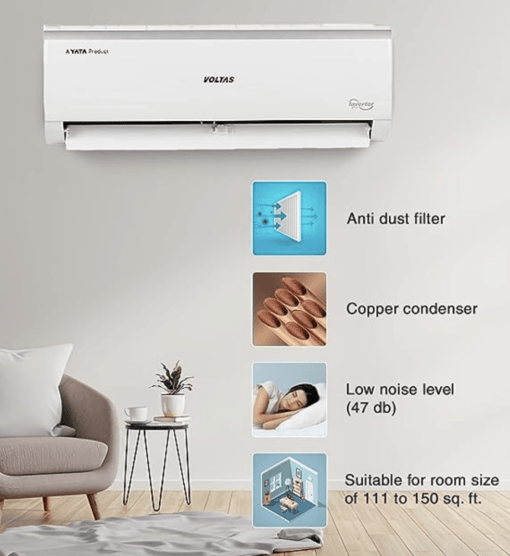 Voltas 1.5 Ton, 5 Star, Inverter Split AC(Copper, 4-in-1 Adjustable Mode, Anti-dust Filter, 2023 Model, 185V DAZJ, White) - Image 2